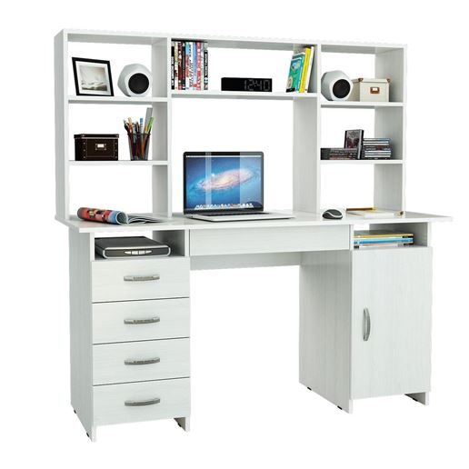 Стол письменный Милан-7Я, с ящиком и надставкой белый