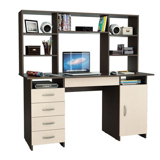 Стол письменный Милан-7Я, с ящиком и надставкой венге / дуб молочный