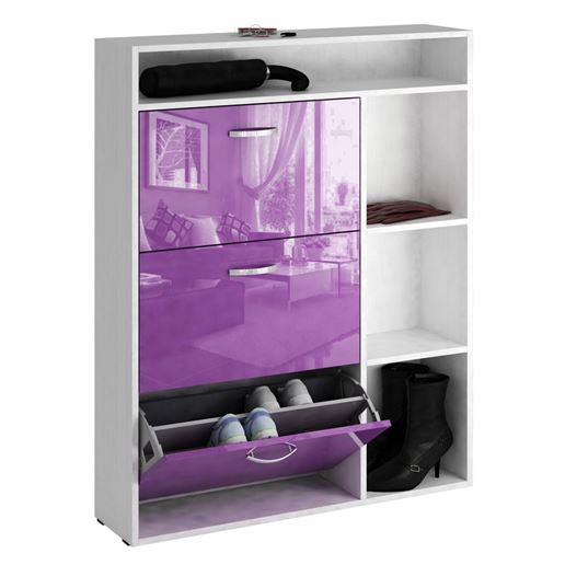Обувница Милан-22 Глянец белый / фиолетовый