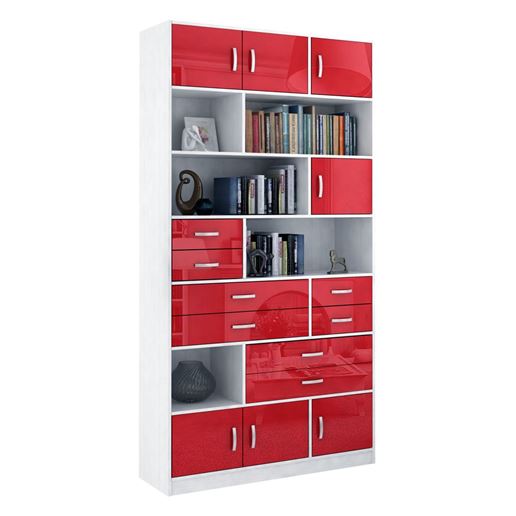 Стеллаж в комплекте Либерти-31 Глянец белый / красный