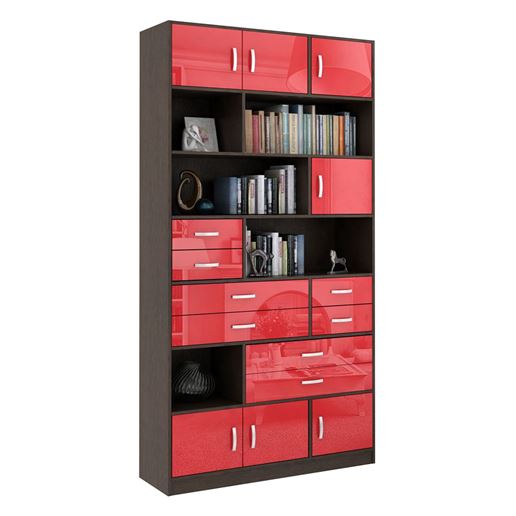 Стеллаж в комплекте Либерти-31 Глянец венге / красный