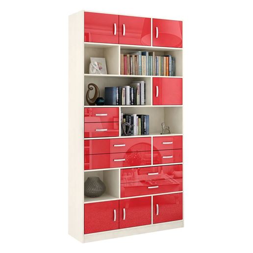 Стеллаж в комплекте Либерти-31 Глянец дуб молочный / красный