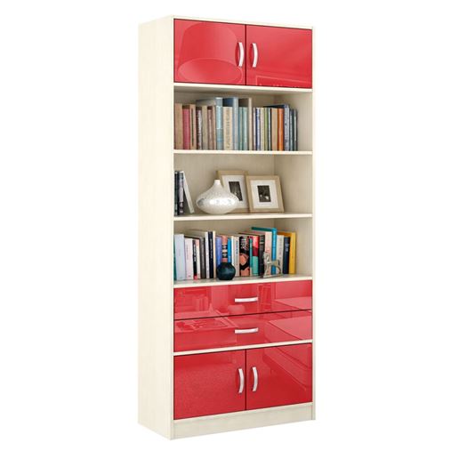 Стеллаж в комплекте Либерти-51 Глянец дуб молочный / красный