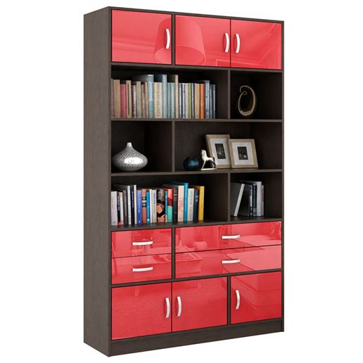 Стеллаж в комплекте Либерти-62 Глянец венге / красный