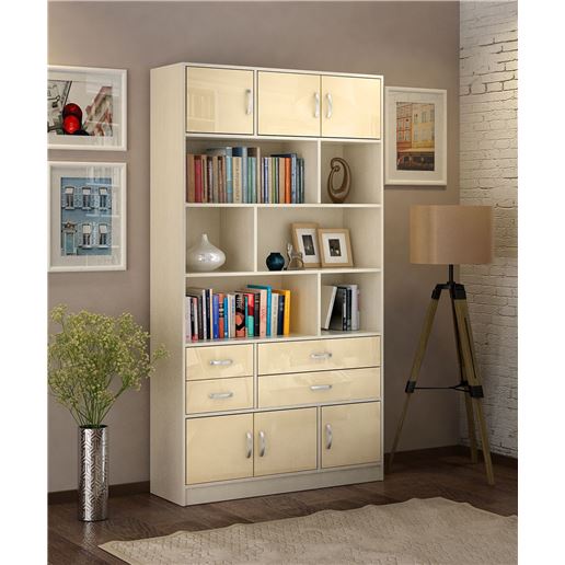 Стеллаж в комплекте Либерти-62 Глянец дуб молочный / бежевый