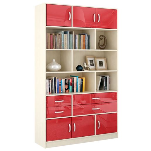 Стеллаж в комплекте Либерти-62 Глянец дуб молочный / красный