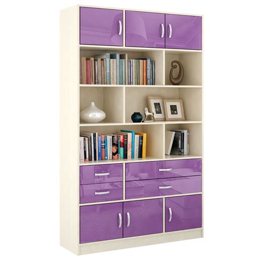Стеллаж в комплекте Либерти-62 Глянец дуб молочный / фиолетовый