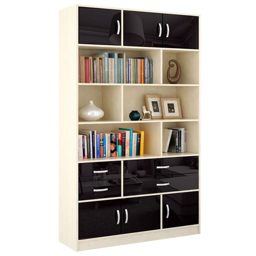 Стеллаж в комплекте Либерти-62 Глянец дуб молочный / чёрный