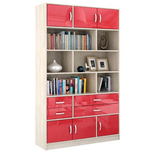 Стеллаж в комплекте Либерти-62 Глянец дуб сонома / красный