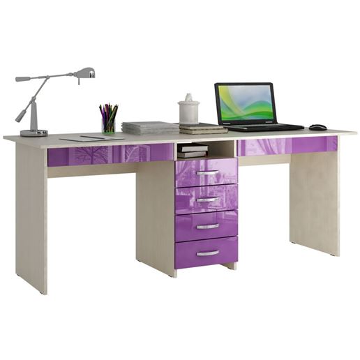Стол письменный Тандем-2Я Глянец дуб молочный / фиолетовый