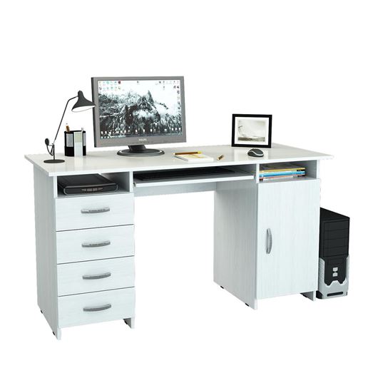 Стол компьютерный Милан-7П, с полкой белый