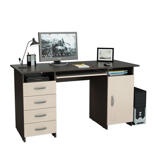 Стол компьютерный Милан-7П, с полкой венге / дуб молочный