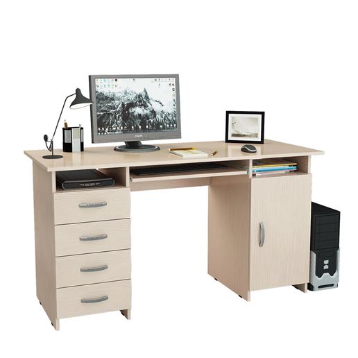 Стол компьютерный Милан-7П, с полкой дуб молочный