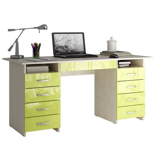 Стол компьютерный Милан-10Я Глянец дуб молочный / лайм