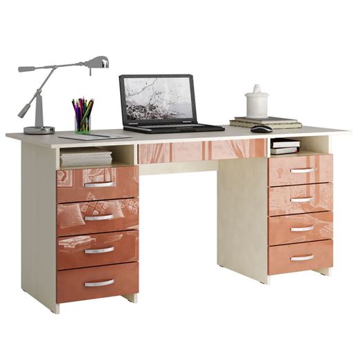 Стол компьютерный Милан-10Я Глянец дуб молочный / терракотовый
