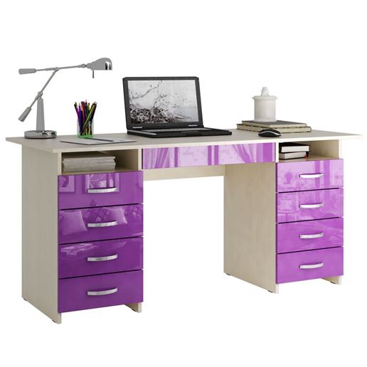 Стол компьютерный Милан-10Я Глянец дуб молочный / фиолетовый