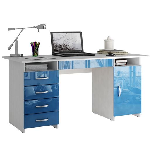 Стол письменный Милан-7Я Глянец белый / синий