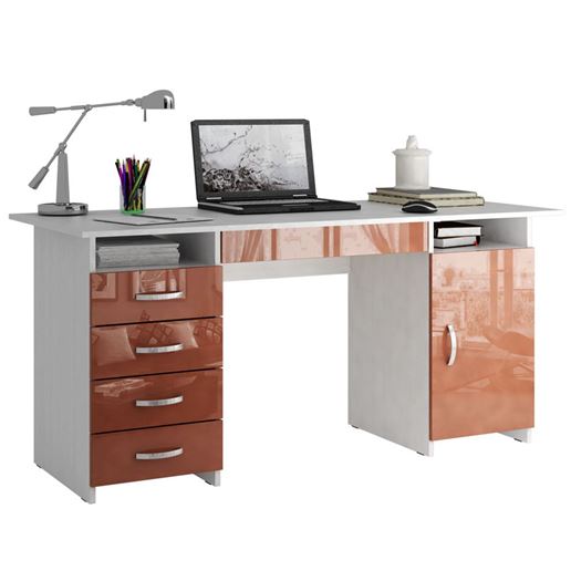 Стол письменный Милан-7Я Глянец белый / терракотовый