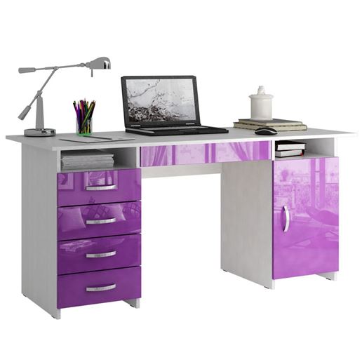 Стол письменный Милан-7Я Глянец белый / фиолетовый