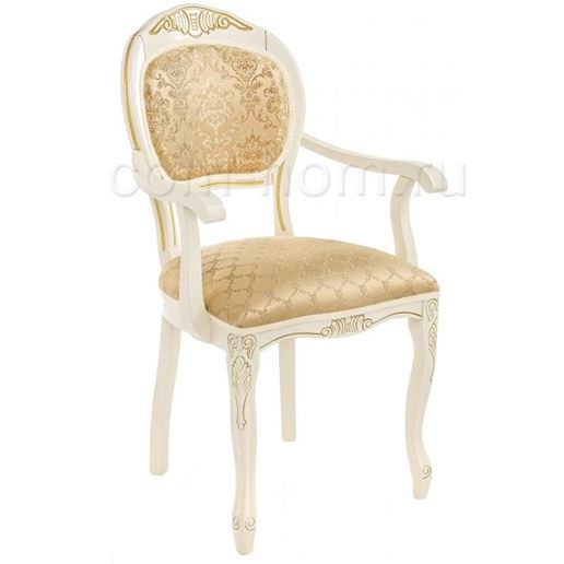 Кресло деревянное Лауро патина золото / бежевый тесьма 11