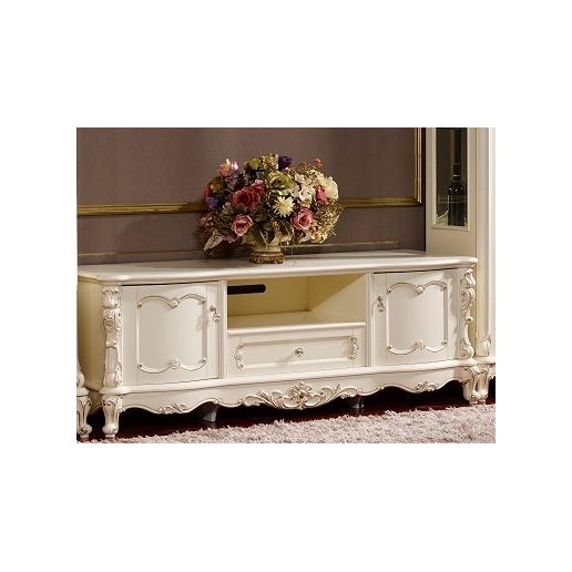 Тумба под телевизор Глория 2717 Молочный с золотом