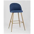 миниатюра Барный стул Лион обивка тканевая шенилл синего цвета, ножки под цвет светлого дерева из металла №3