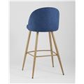 миниатюра Барный стул Лион обивка тканевая шенилл синего цвета, ножки под цвет светлого дерева из металла №6