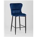 миниатюра Стул полубарный  Лилиан велюр синий мягкая обивка, черные металлические ножки №9