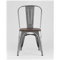 миниатюра Стул Tolix WOOD серебристый матовый, основание и спинка оцинкованный металл, сиденье тёмное дерево №2