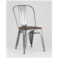миниатюра Стул Tolix WOOD серебристый матовый, основание и спинка оцинкованный металл, сиденье тёмное дерево №4