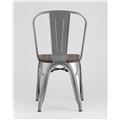 миниатюра Стул Tolix WOOD серебристый матовый, основание и спинка оцинкованный металл, сиденье тёмное дерево №6