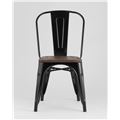 миниатюра Стул Tolix WOOD черный глянцевый, основание и спинка оцинкованный металл, сиденье тёмное дерево №2