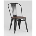 миниатюра Стул Tolix WOOD черный глянцевый, основание и спинка оцинкованный металл, сиденье тёмное дерево №3
