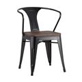 миниатюра Стул Tolix с подлокотниками черный глянцевый + темное дерево, металлическое основание, оцинкованная с №1