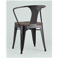 миниатюра Стул Tolix с подлокотниками черный глянцевый + темное дерево, металлическое основание, оцинкованная с №3