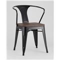 миниатюра Стул Tolix с подлокотниками черный глянцевый + темное дерево, металлическое основание, оцинкованная с №4