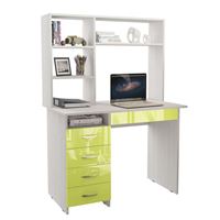 Стол письменный Милан-1 Глянец, с надставкой белый / лайм