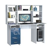 Стол компьютерный Милан-6 Глянец, с надставкой белый / синий