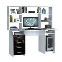 Стол компьютерный Милан-6 Глянец, с надставкой белый / чёрный