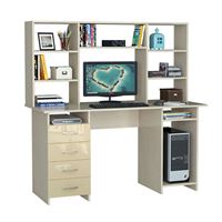 Стол компьютерный Милан-6 Глянец, с надставкой дуб молочный / бежевый