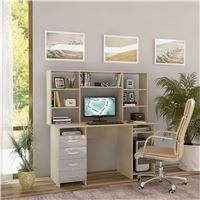 Стол компьютерный Милан-6 Глянец, с надставкой дуб молочный / белый