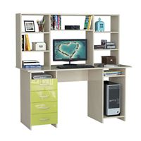 Стол компьютерный Милан-6 Глянец, с надставкой дуб молочный / лайм