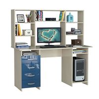 Стол компьютерный Милан-6 Глянец, с надставкой дуб молочный / синий