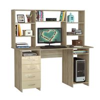 Стол компьютерный Милан-6 Глянец, с надставкой дуб сонома / бежевый