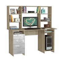 Стол компьютерный Милан-6 Глянец, с надставкой дуб сонома / белый