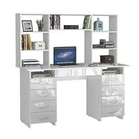 Стол компьютерный Милан-10Я Глянец, с надставкой белый / белый