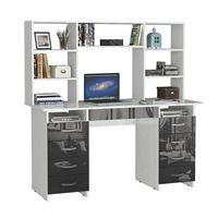 Стол компьютерный Милан-10Я Глянец, с надставкой белый / серый