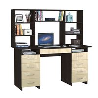 Стол компьютерный Милан-10Я Глянец, с надставкой венге / бежевый