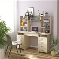 Стол компьютерный Милан-10Я Глянец, с надставкой дуб молочный / бежевый