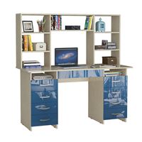 Стол компьютерный Милан-10Я Глянец, с надставкой дуб молочный / синий